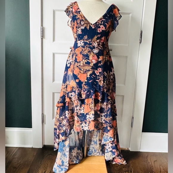 Floral High-Low Maxi Dress - Elegant & Flowy | Ruffled Special Occasion - Picture 12 of 13